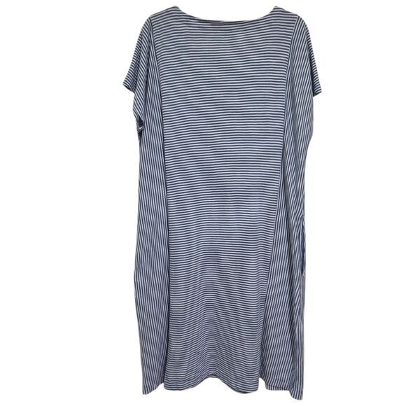 Lands' End T-Shirt Dress Large Blue White Striped Pockets Crew Neck Cotton New - Picture 6 of 11